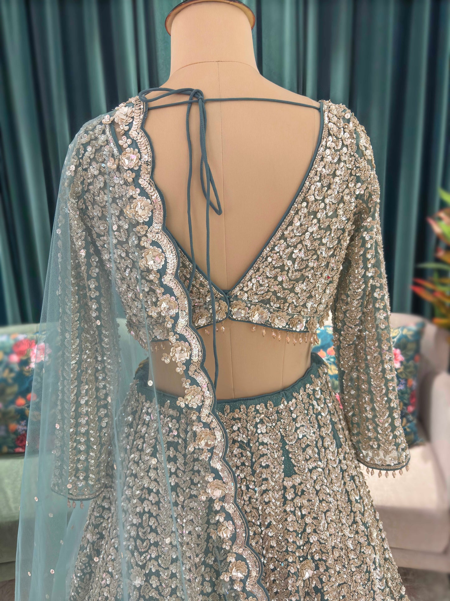 Embroidered Non-Bridal Lehenga with Full-Sleeve Blouse & Net Dupatta