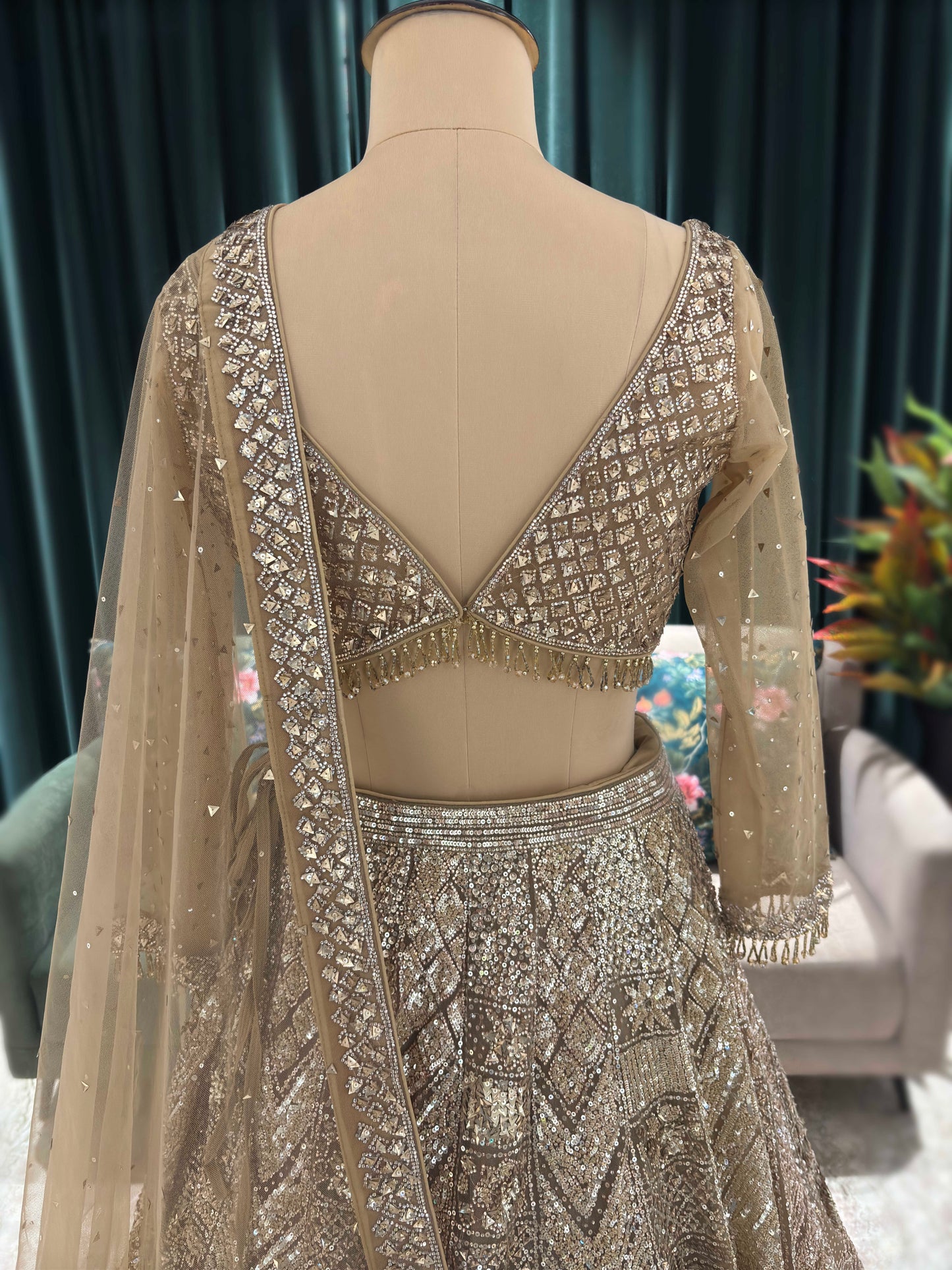 Embroidered Lehenga with Full-Sleeve Blouse & Net Dupatta