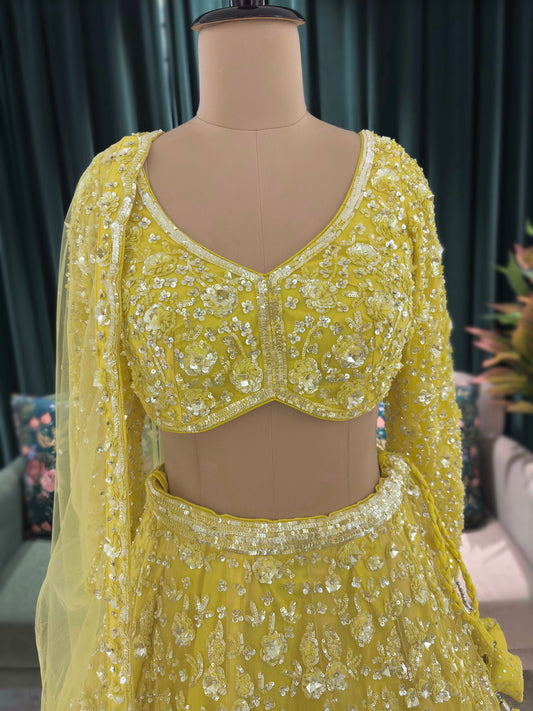 Yellow Heavy Embroidered Lehenga with Full-Sleeve Blouse