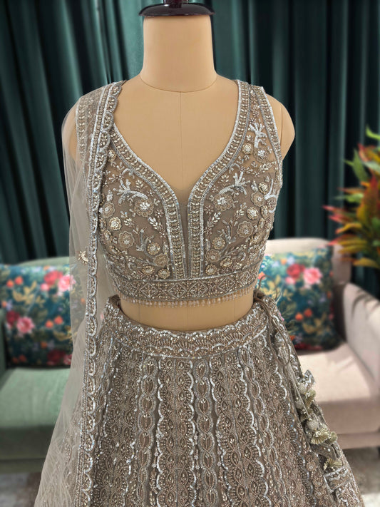 Grey Colour Designer Lehenga with Pearl & Sequins Work
