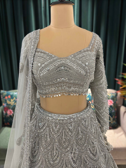 Perfect Silver Colour Colour Lehenga with Pearl & Sequins Work