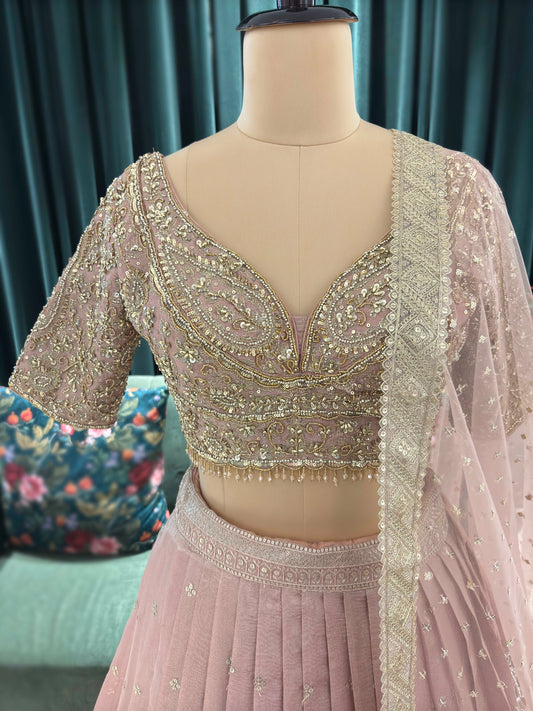 Organza Peach Colour Designer Lehenga with Zari & Sequins Work