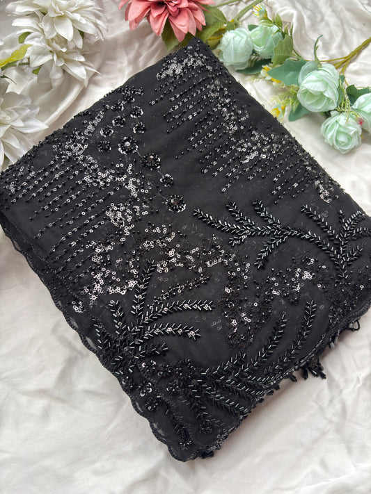 Premium Black Net Designer Saree with Heavy Sequins & Beaded Embroidery Work