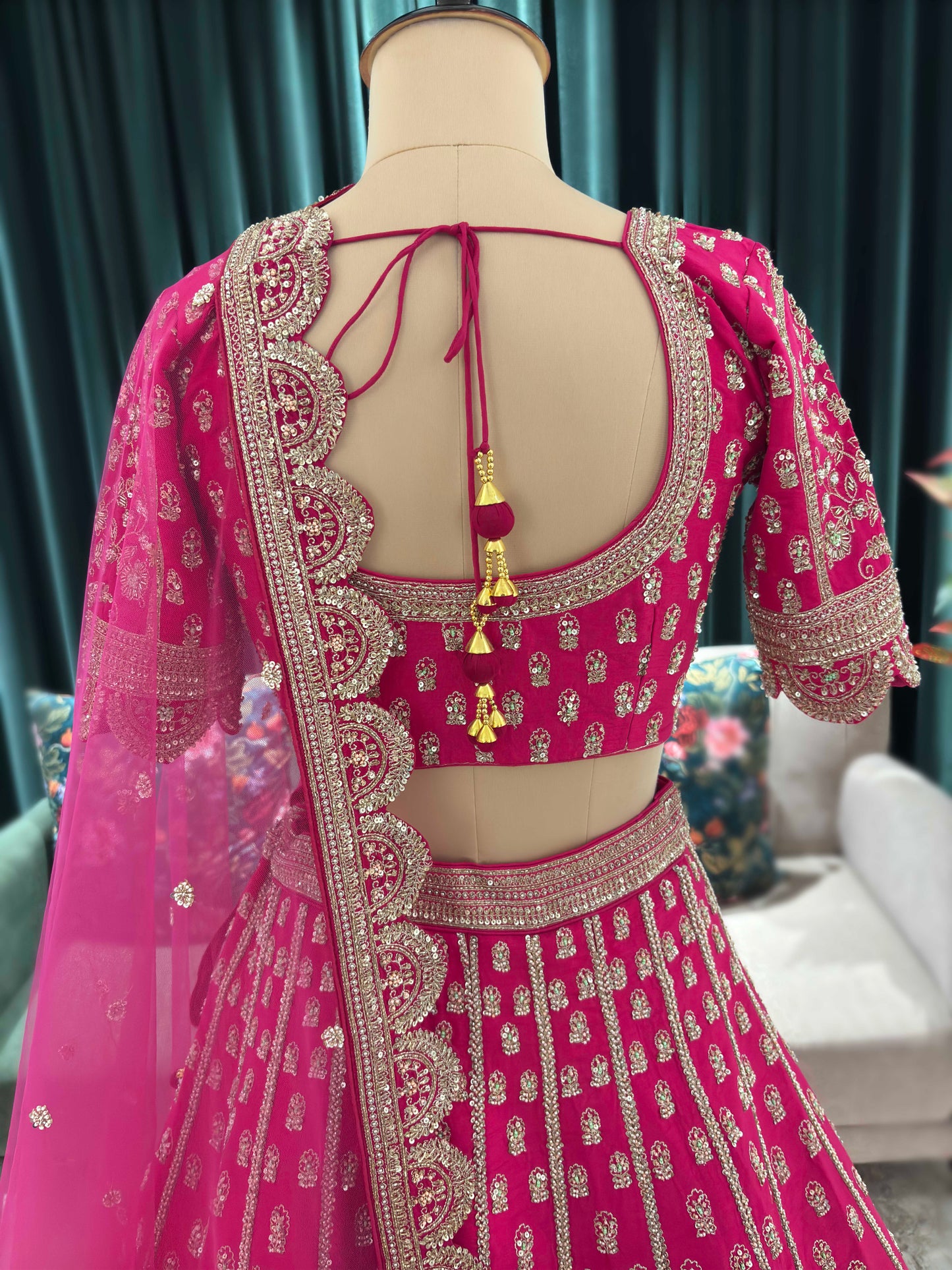 Bridal Rani Pink Zari Embroidered Lehenga with Elegant Dupatta