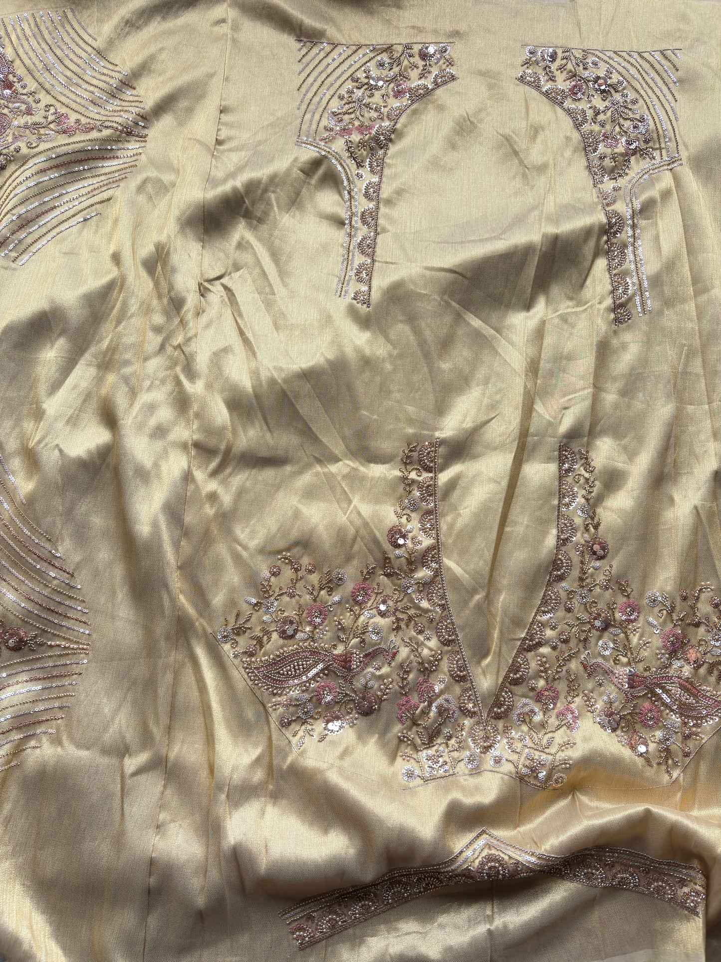 Designer Saree with Blush Pink Pearl & Sequin Embroidered Border