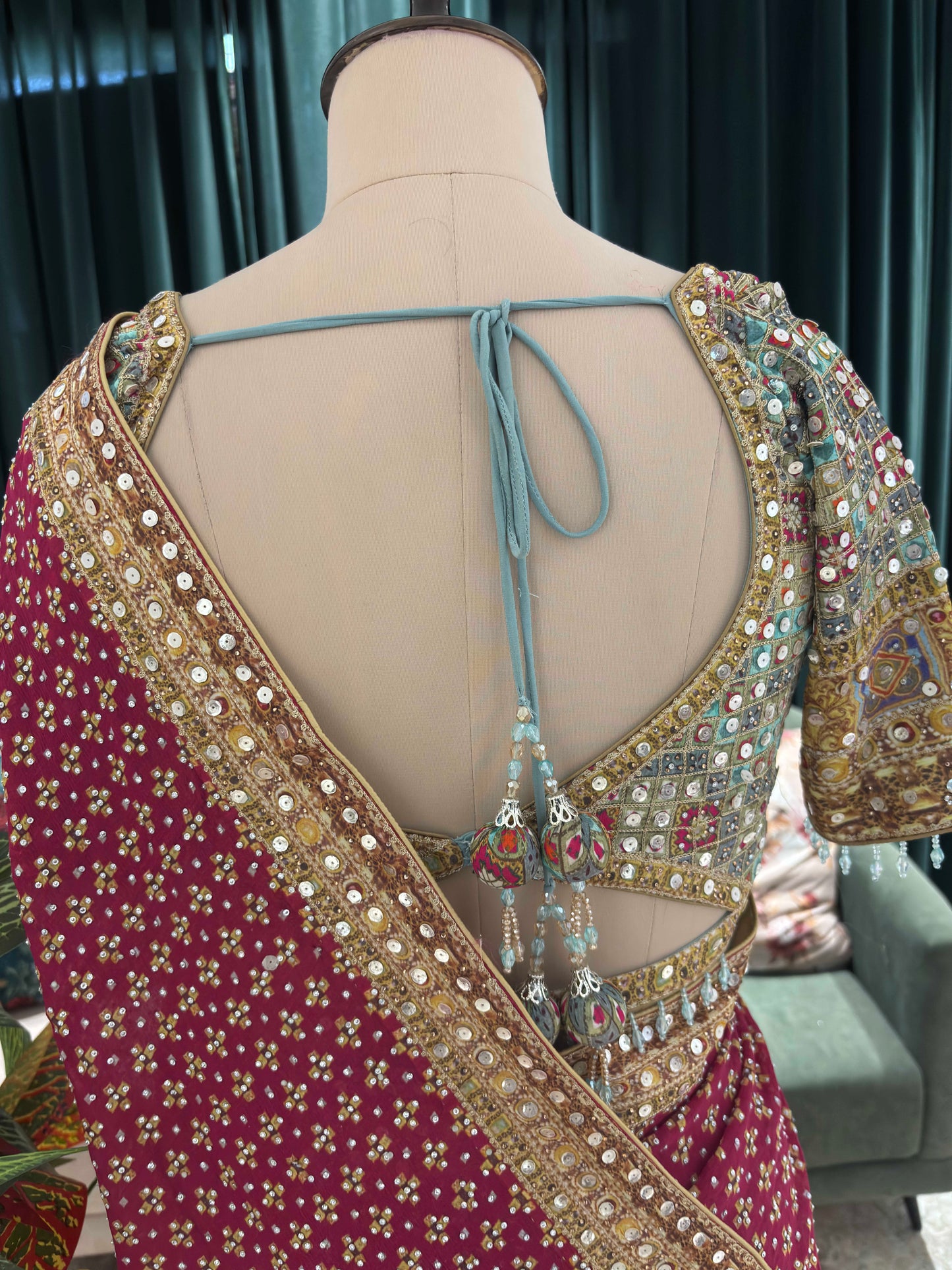 Wine Embellished Saree with Heavy Border and Designer Blouse