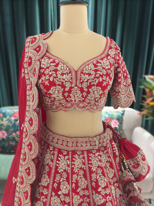 Grand Bridal Red Lehenga with Heavy Zari Work & Dupatta