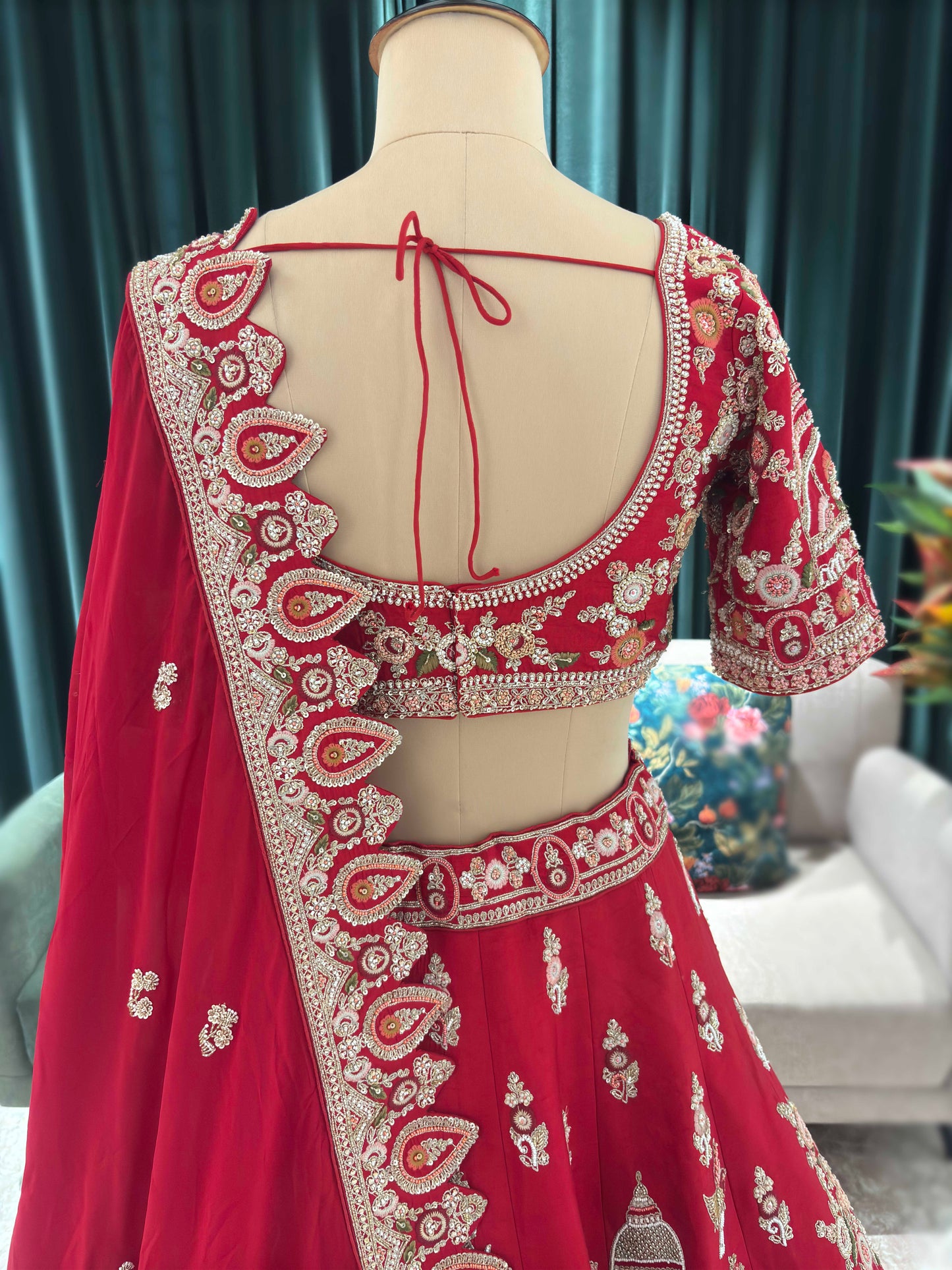 Bridal Red Zari Embroidered Lehenga with Heritage Motif Design