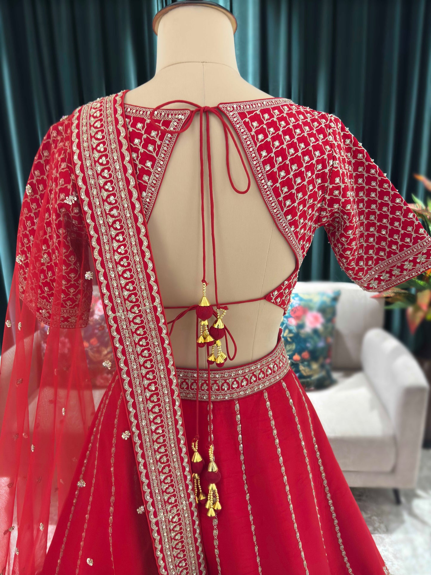 Bridal Red Silk Lehenga with Heavy Zari Embroidery & Dupatta