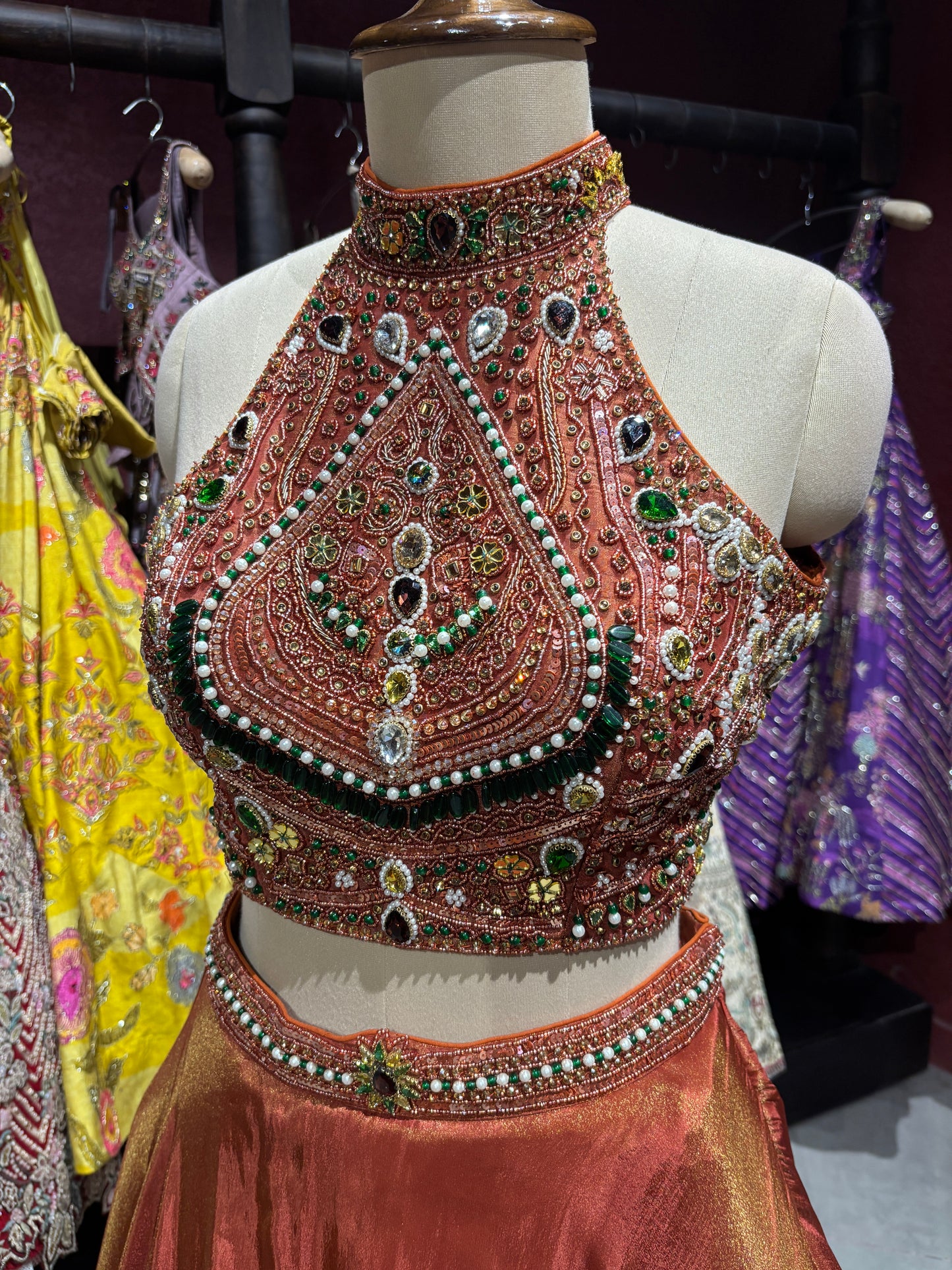 Rust Orange Lehenga Choli with Heavy Embroidered Blouse & Dupatta