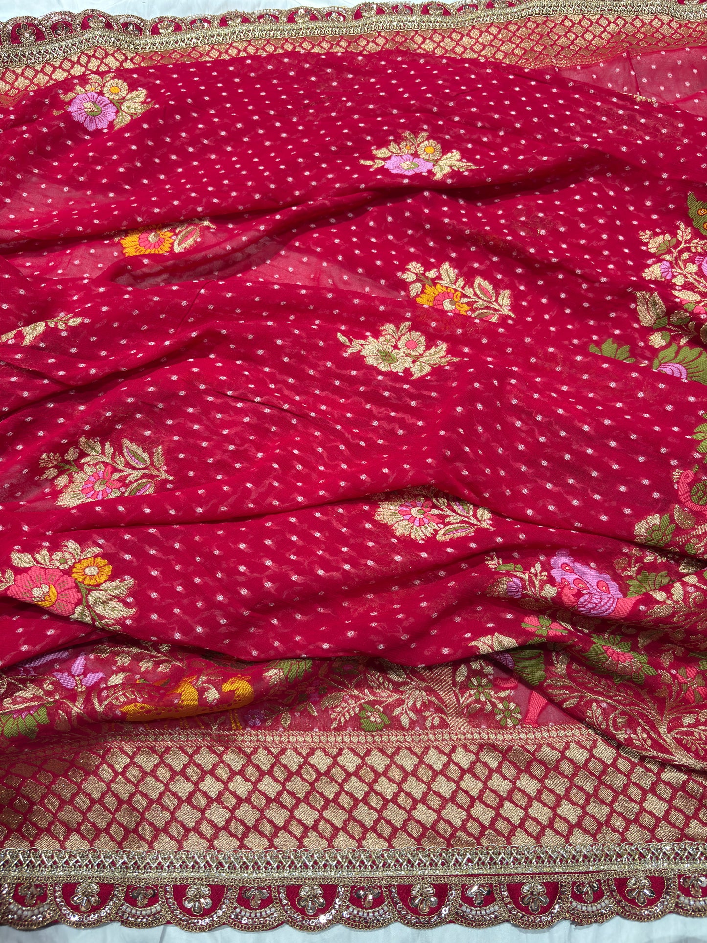 Majestic Red Bridal Saree with Golden Embroidery