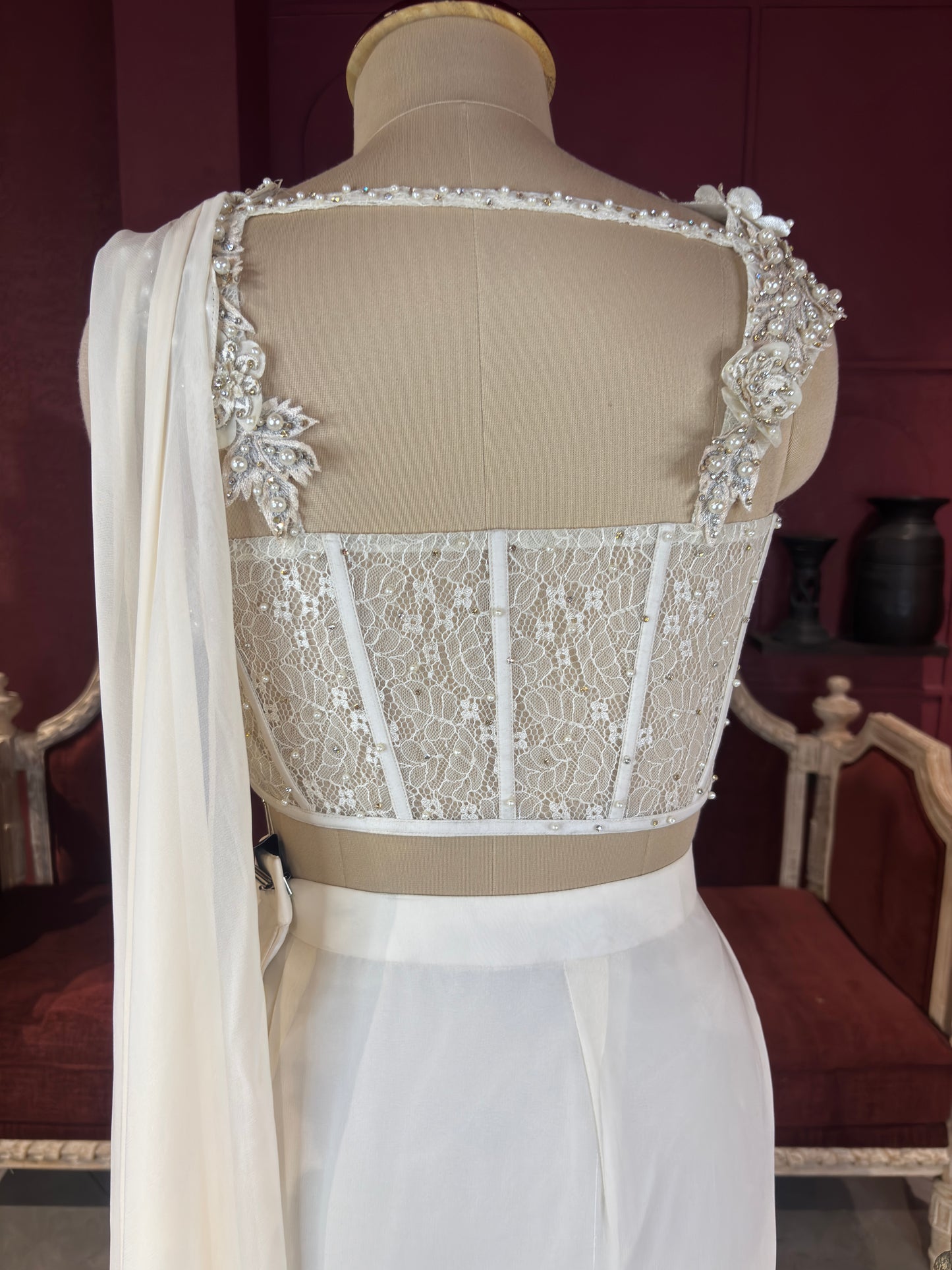 Grand Designer Drape Saree with Pearl Embellished Blouse