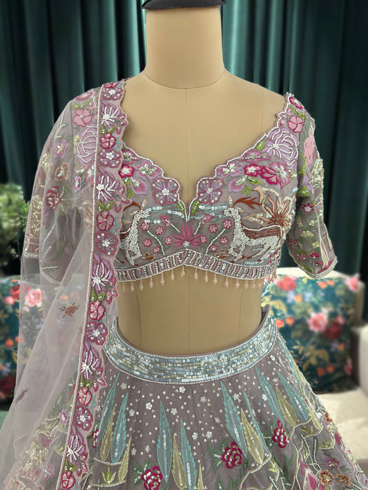 Grand Intricately Embroidered Lehenga with Elegant Craftsmanship
