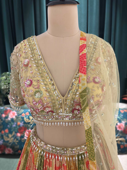 Perfect Floral Print Lehenga with Designer Blouse