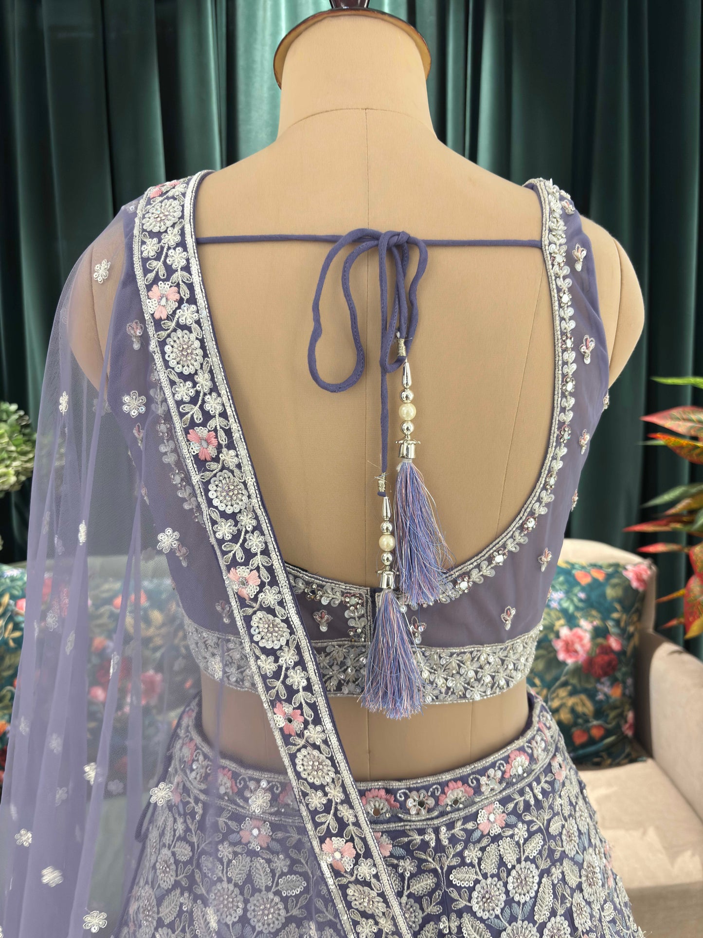 Grand Elegant Floral Embroidered Lehenga with Sheer Dupatta