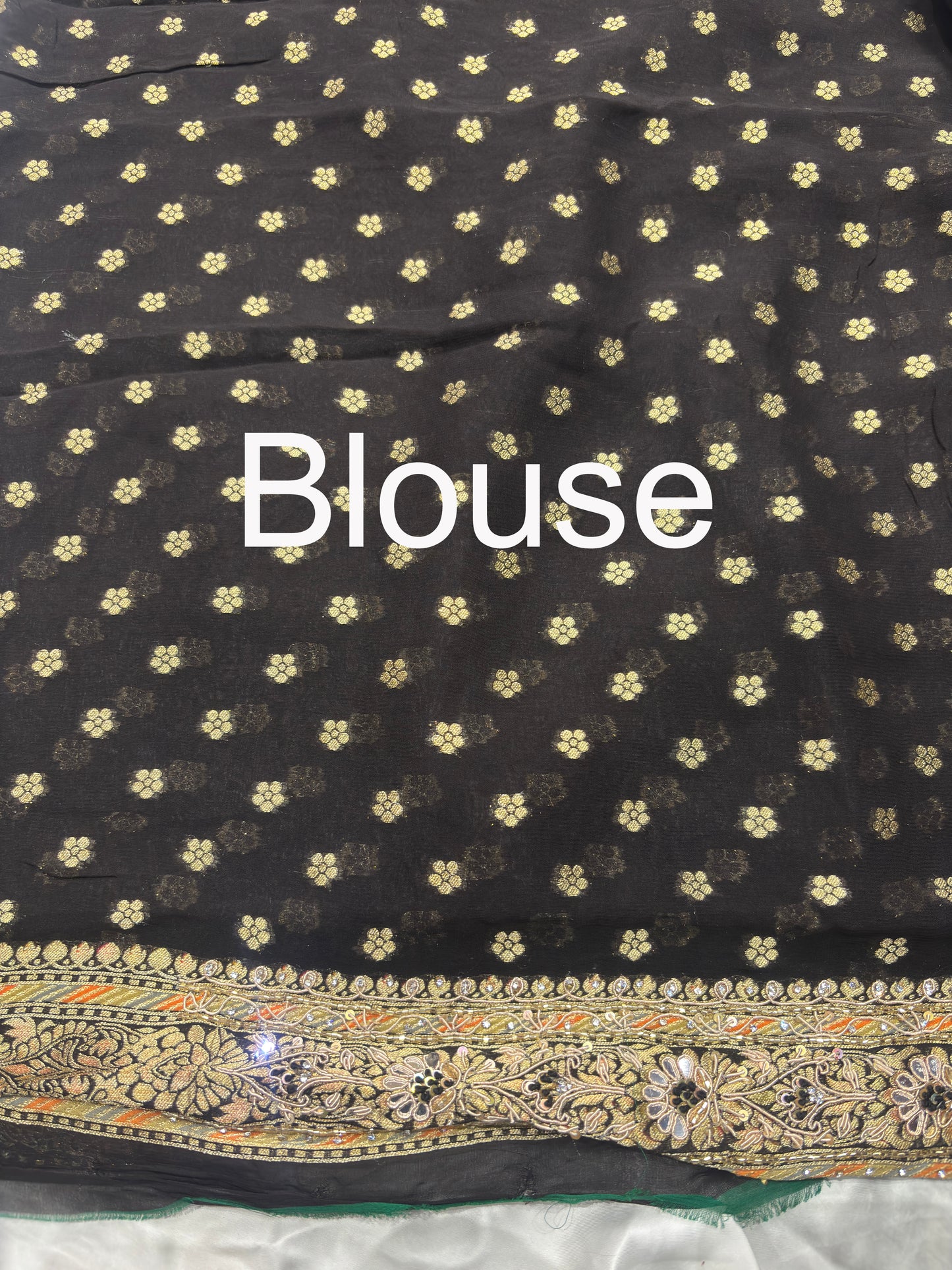 Black Designer Khaddi Georgette Saree with Gold Floral Weaving & Embroidered Border
