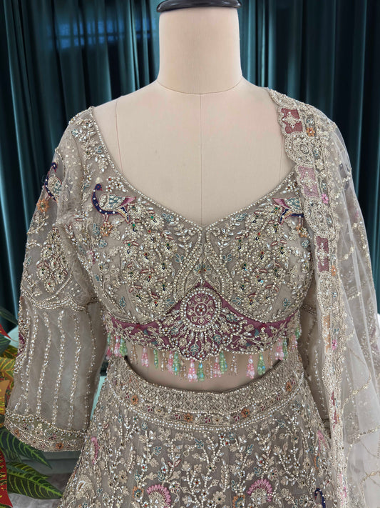 Sequin Embroidered Lehenga Set with Scoop Neck Blouse & Dupatta