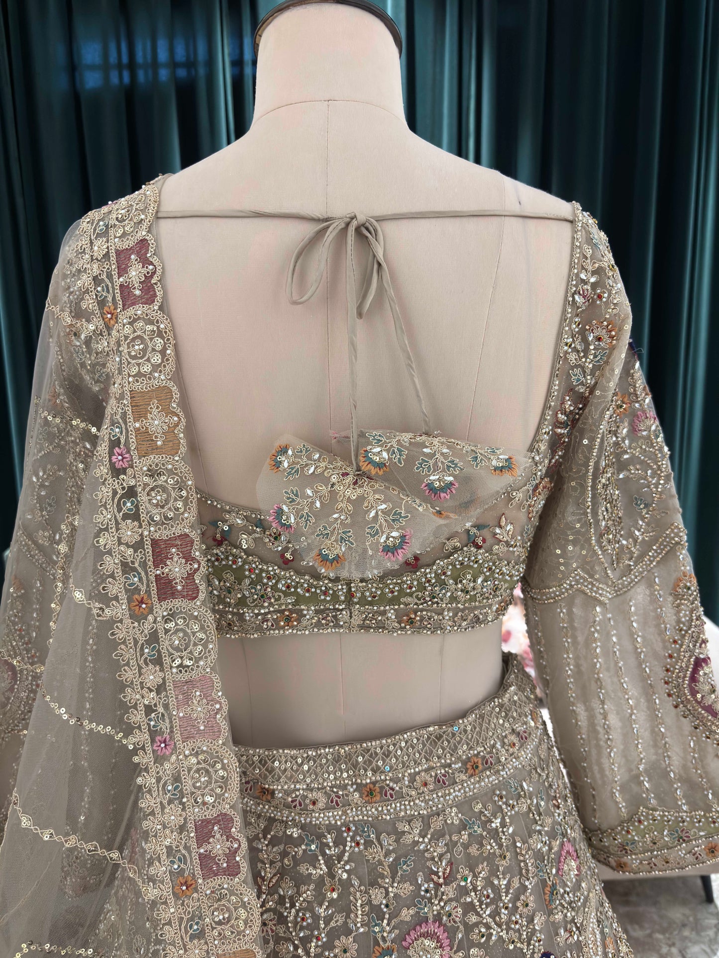 Sequin Embroidered Lehenga Set with Scoop Neck Blouse & Dupatta