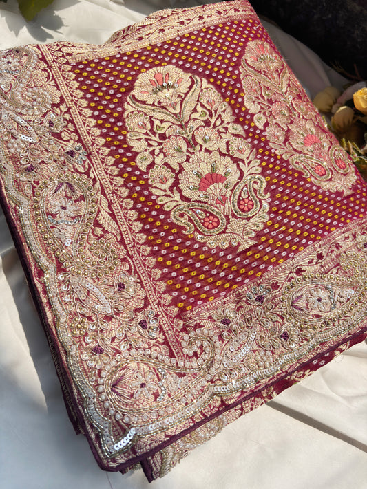 Grand Embroidered Designer Saree with Gold Motifs & Sequins