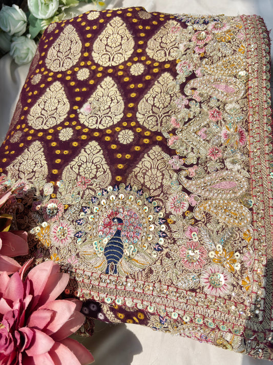 Designer Embroidered Saree with Peacock & Ornate Detailing