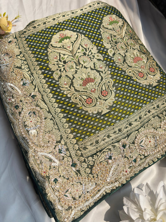 Grand Designer Khaddi Georgette Saree with Floral Motifs & Sequins