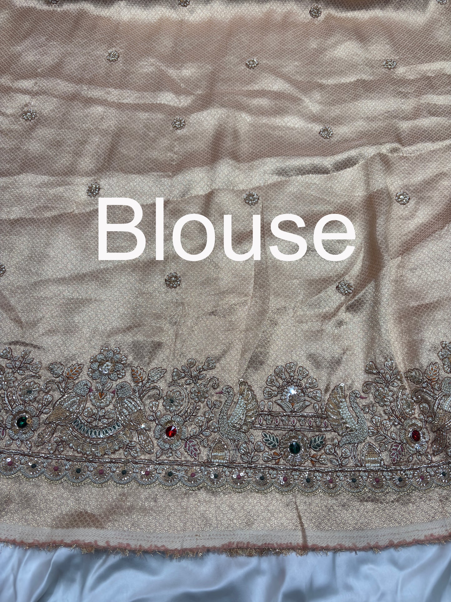 Golden Silk Saree with Ornate Bird Embroidery