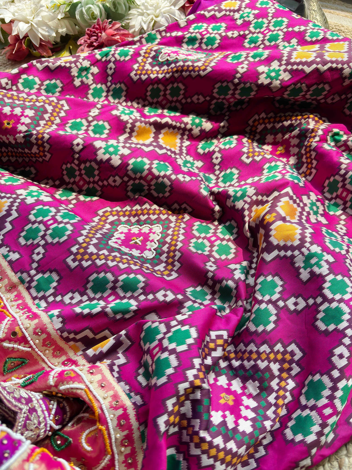 Magenta Patola Woven Saree with Embellished Designer Border