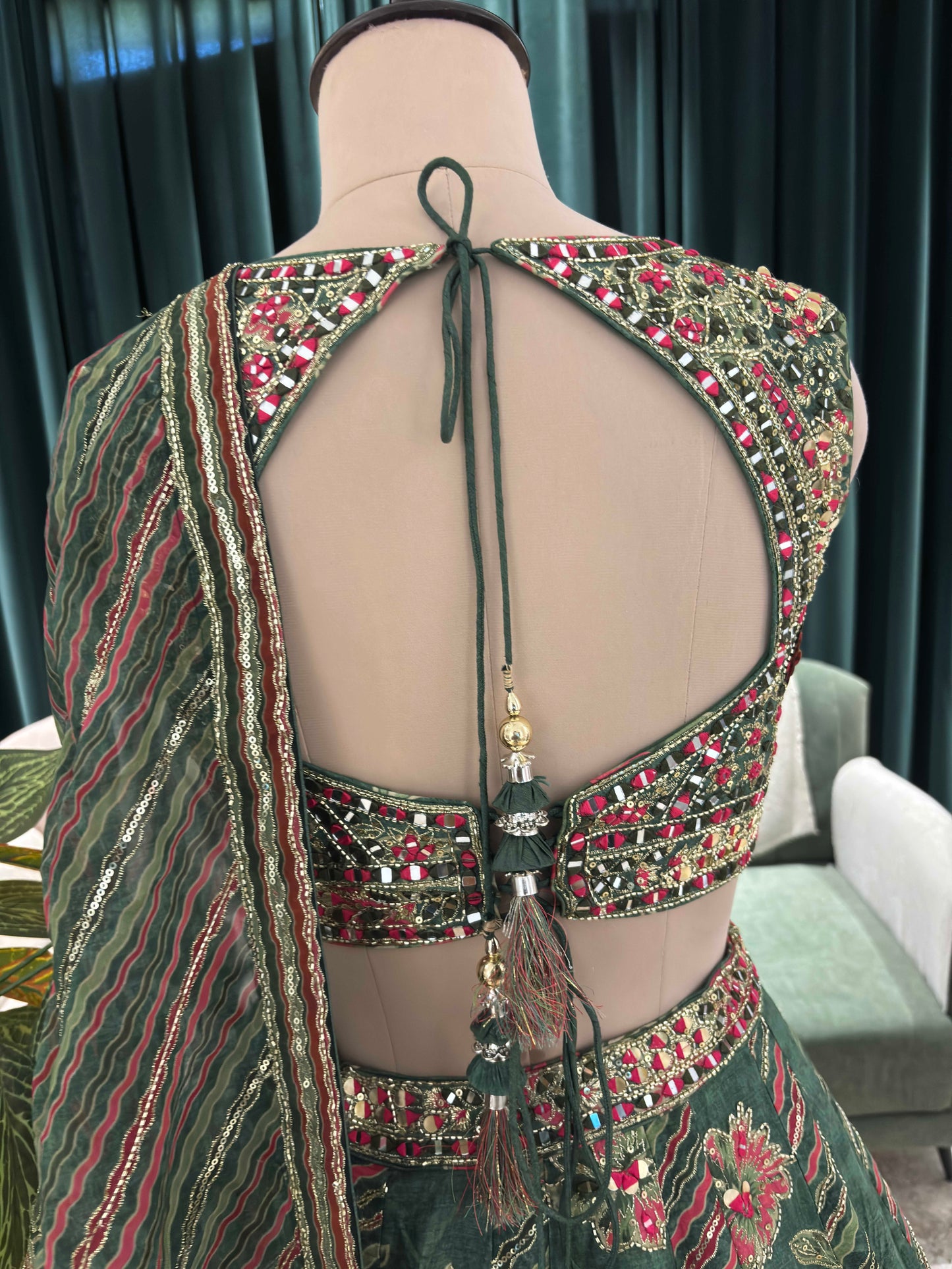 Emerald Embroidered Lehenga with Floral Resham & Zari Accents