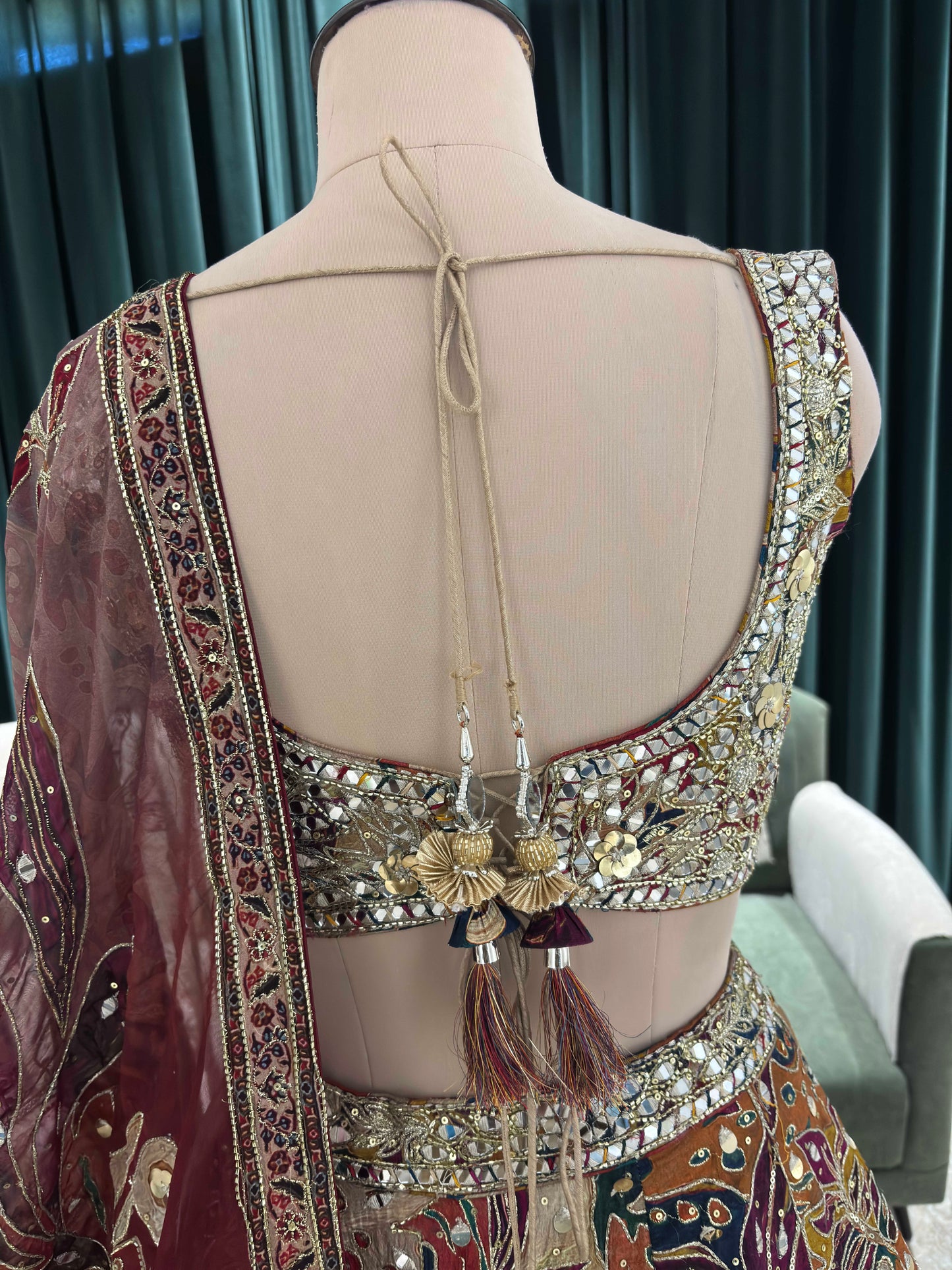 Multicolor Mirror & Bead Embellished Lehenga with Heavy Dupatta