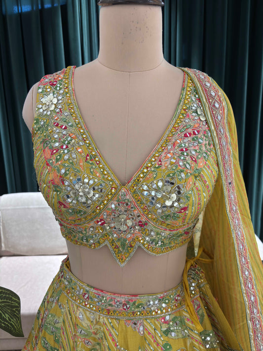 Embroidered Non Bridal Lehenga with Floral & Mirror Work Accents