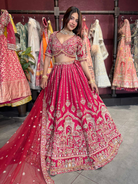 Rani Pink Bridal Lehenga with Royal Heritage Zari Embroidery