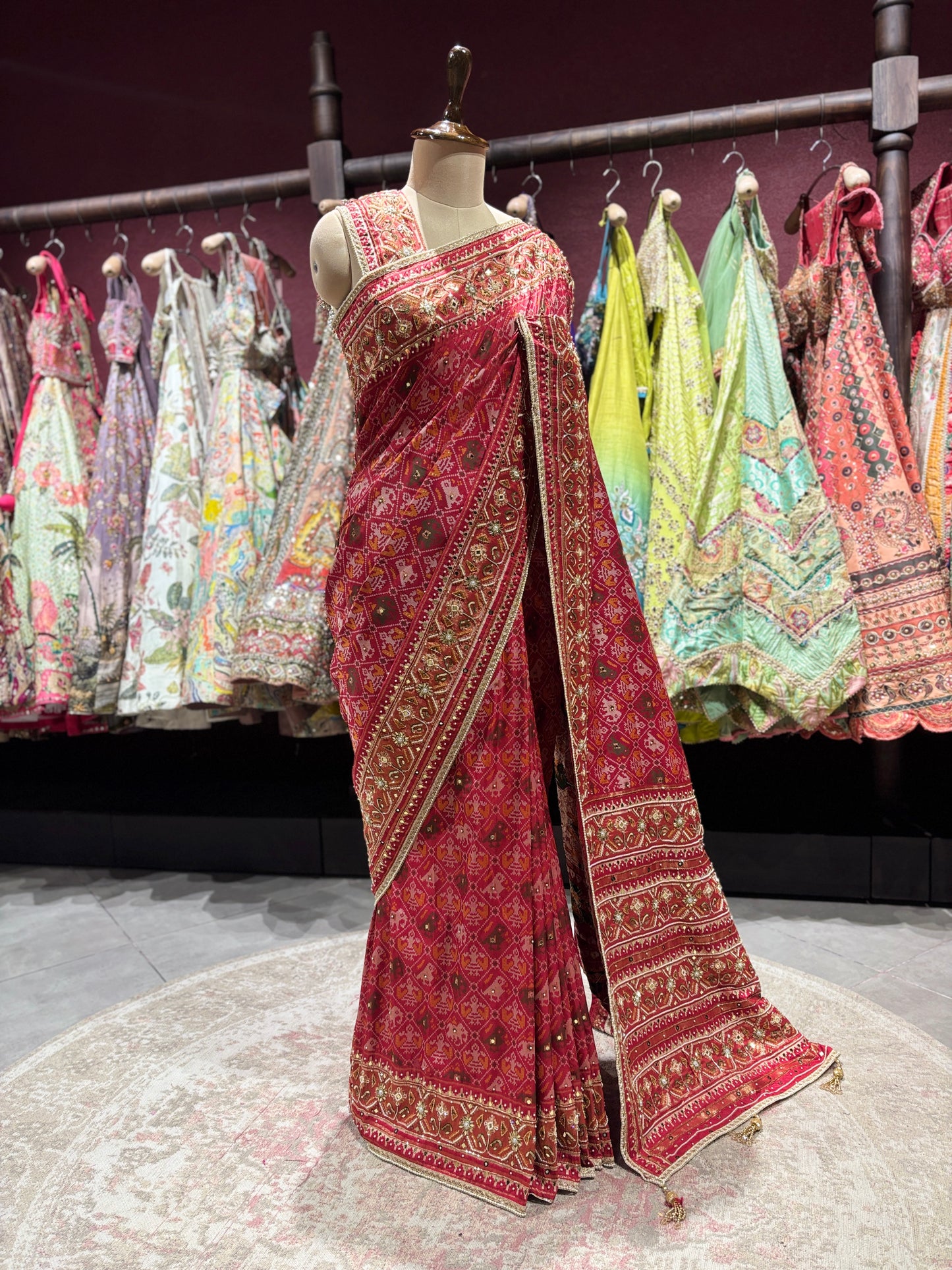 Royal Red Patola Silk Saree with Rich Zari Border Weave