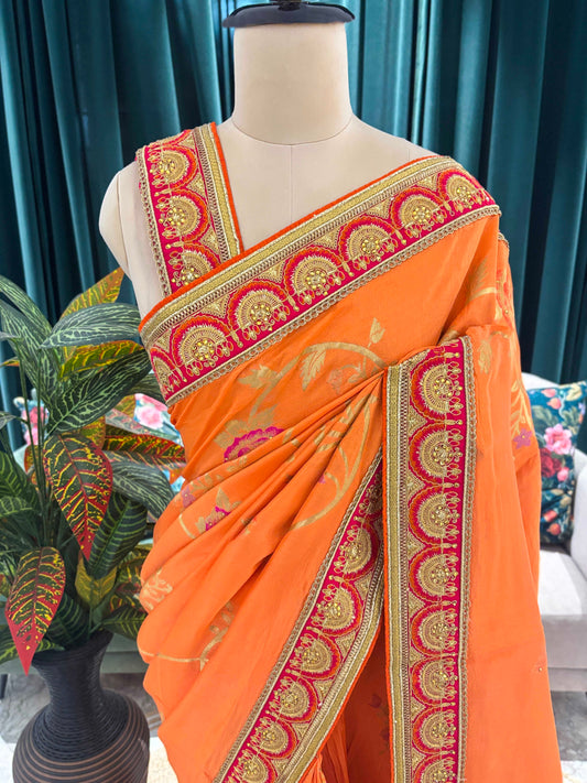 Orange Festive Embroidered Saree with Rich Designer Border