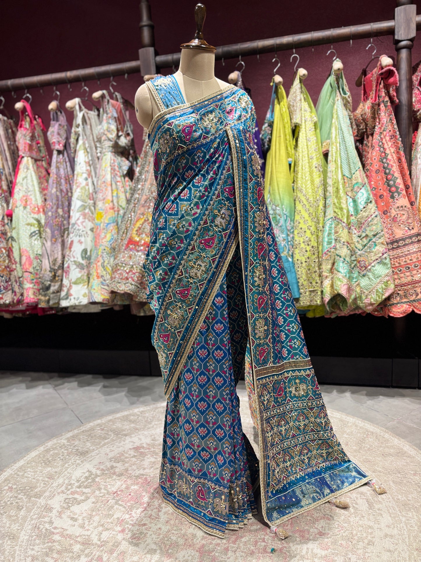 Royal Blue Patola Silk Saree with Zari & Ethnic Motifs