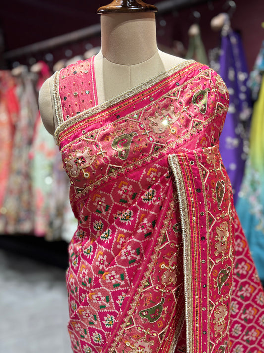 Royal Rani Patola Silk Saree with Zari & Ethnic Motifs