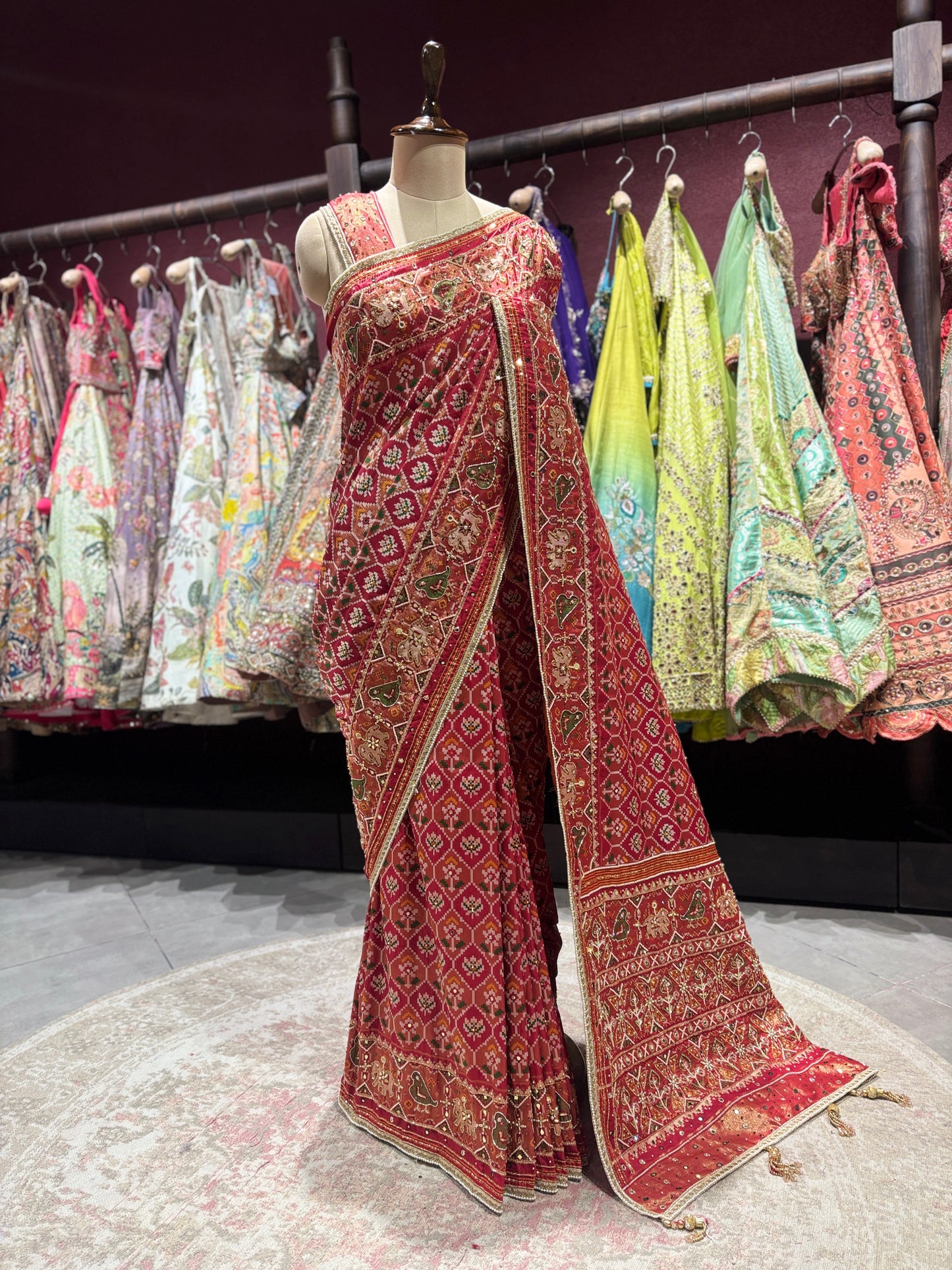 Royal Red Patola Silk Saree with Zari & Ethnic Motifs