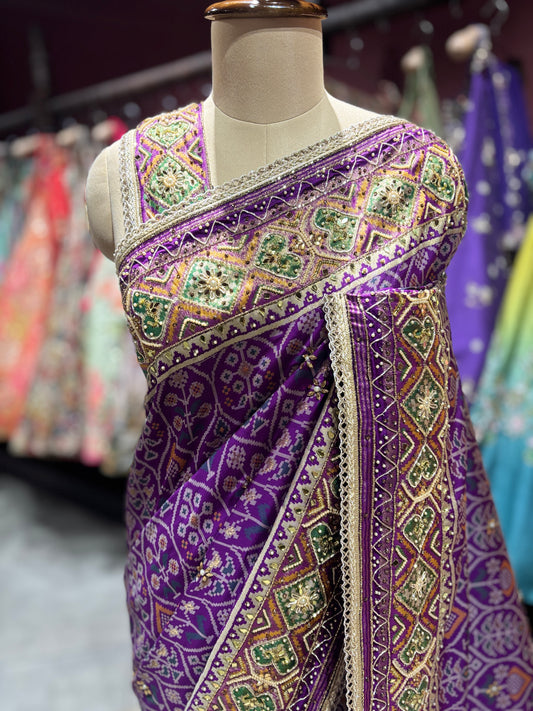 Royal Purple Handcrafted Embroidered Designer Silk Saree
