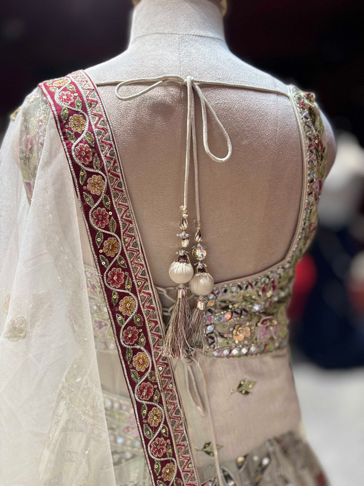 Ivory Botanical Embroidered Designer Lehenga Set With Designer Blouse