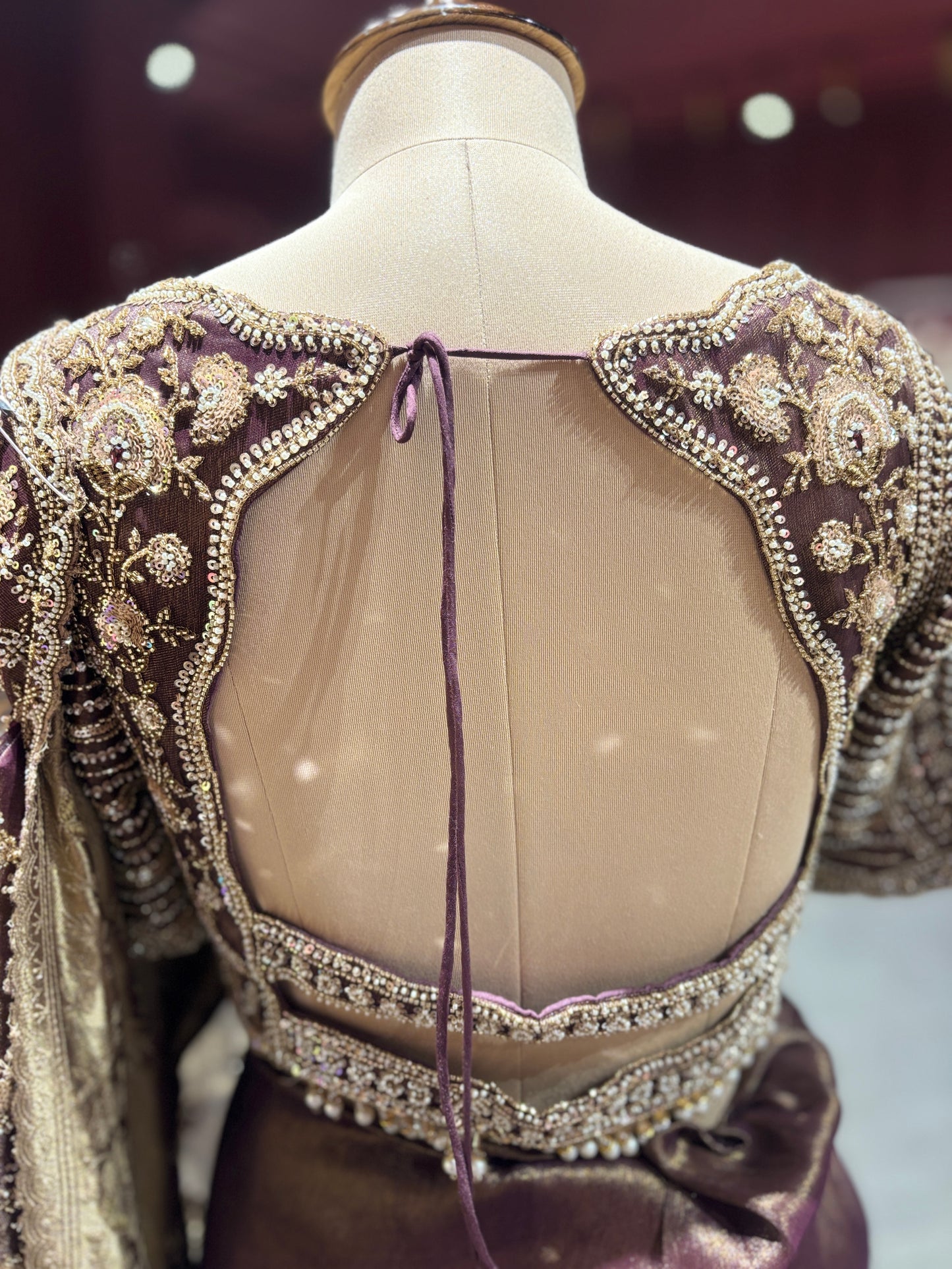 Brown Heavy Zari Embroidered Designer Saree Blouse