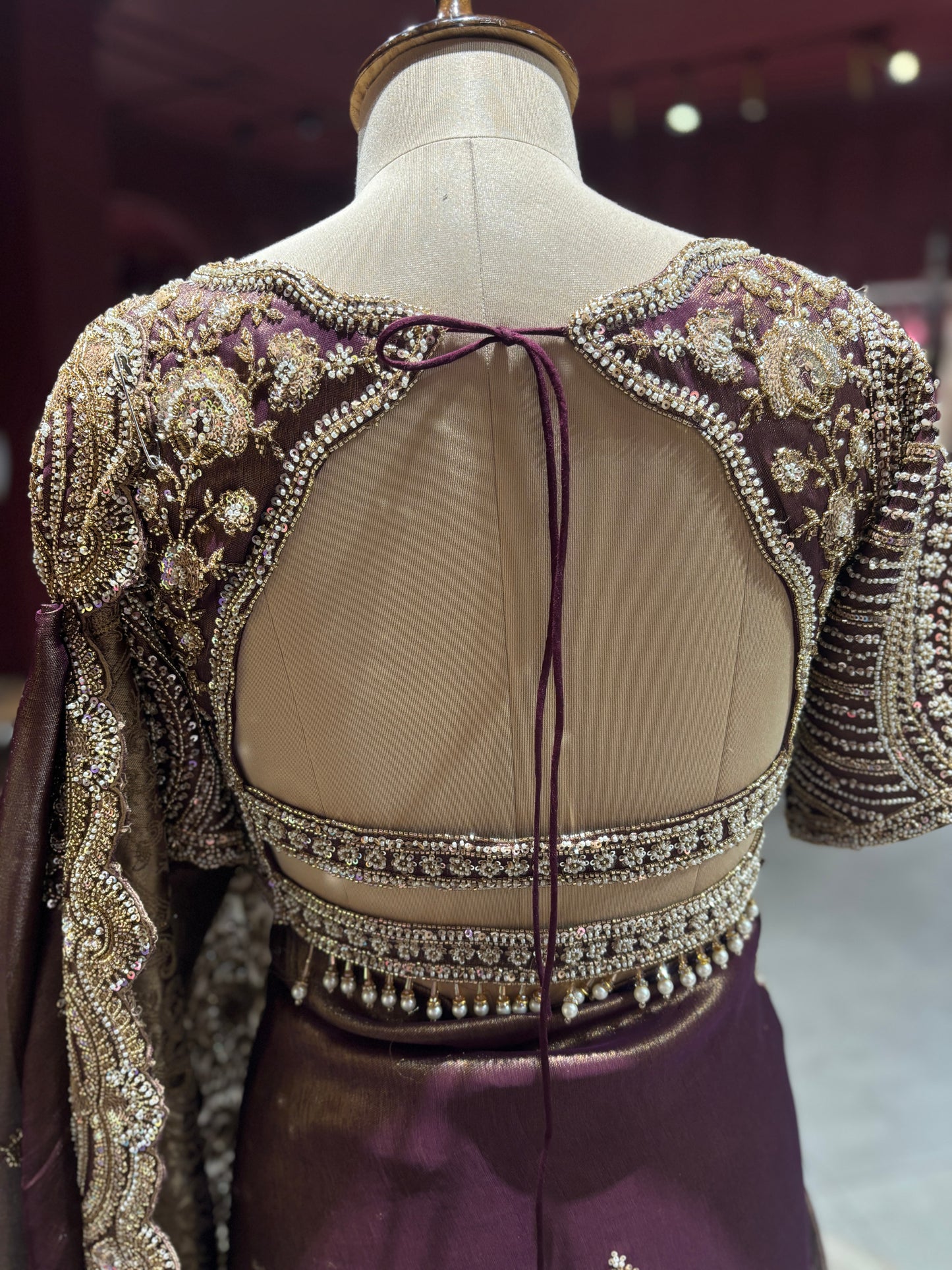 Brown Heavy Zari Embroidered Designer Saree