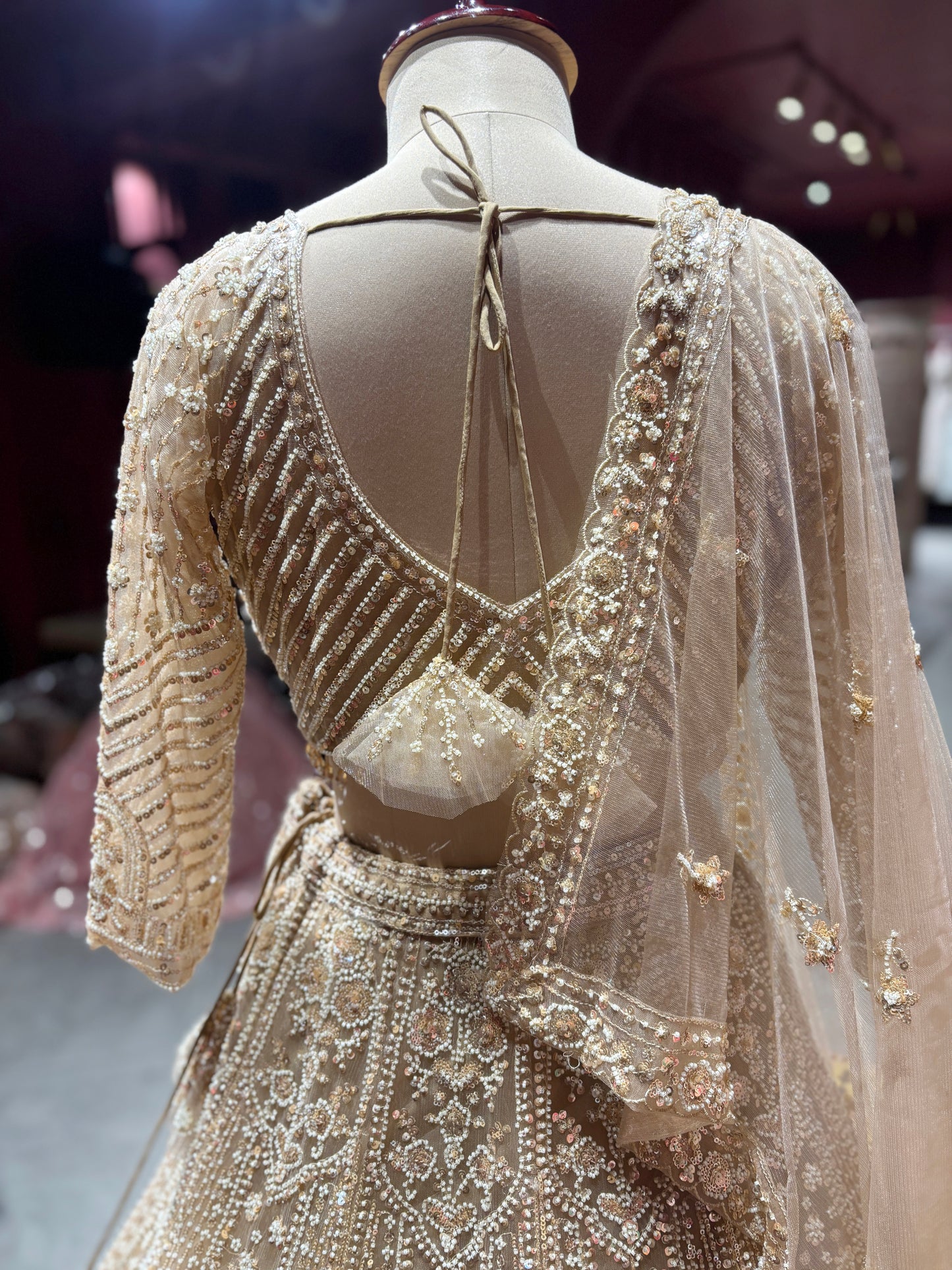 Golden Embroidered Lehenga with Net Dupatta Set