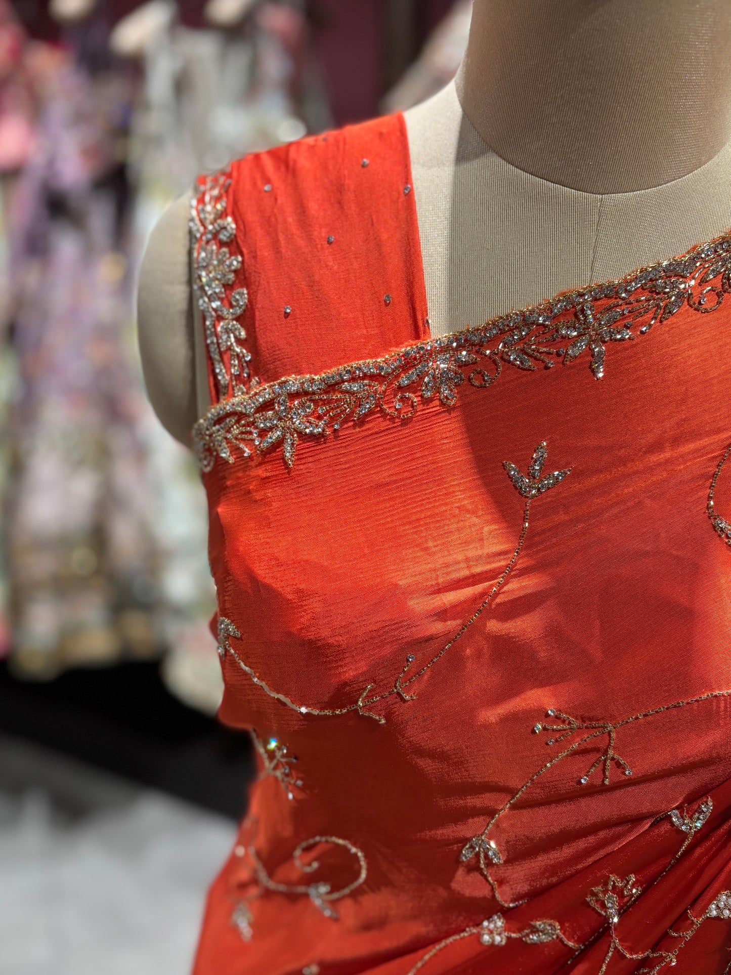 Orange Rust Sequin Embroidered Designer Festive Saree