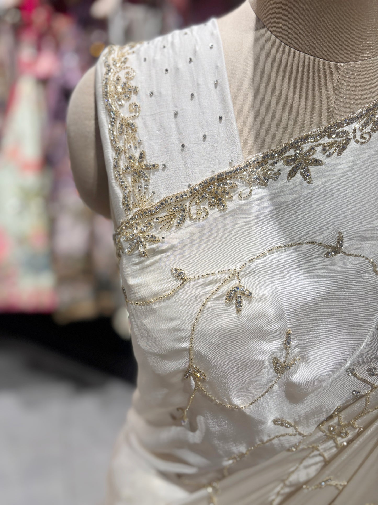 Ivory Gold Embroidered Designer Wedding Party Saree