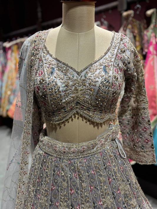 Lavender Zari Embroidered Designer Lehenga Set