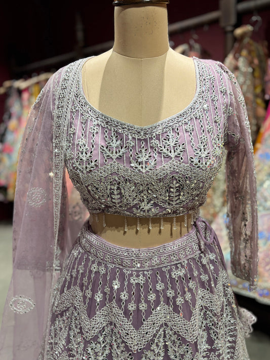 Lavender Silver Embroidered Party Wear Lehenga Choli with Dupatta