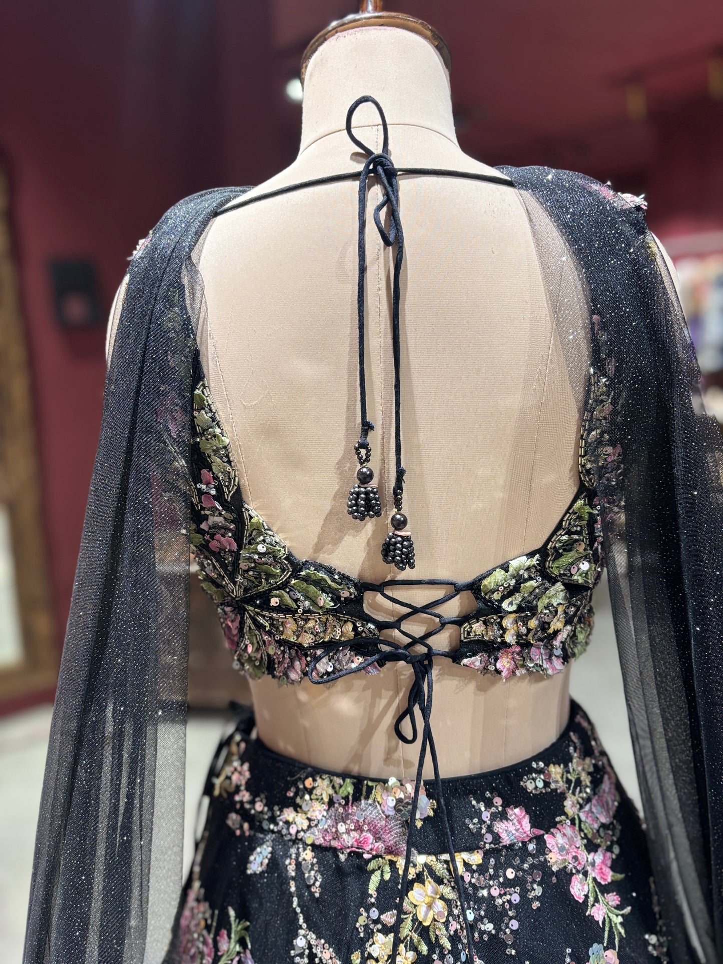 Black Floral Embroidered Designer Lehenga Choli with Dupatta