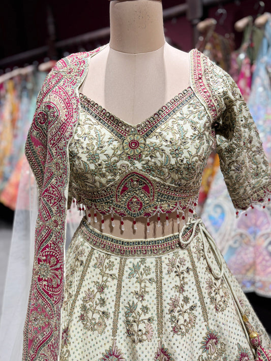 Ivory Pink Heavy Embroidered Lehenga Choli with Dupatta