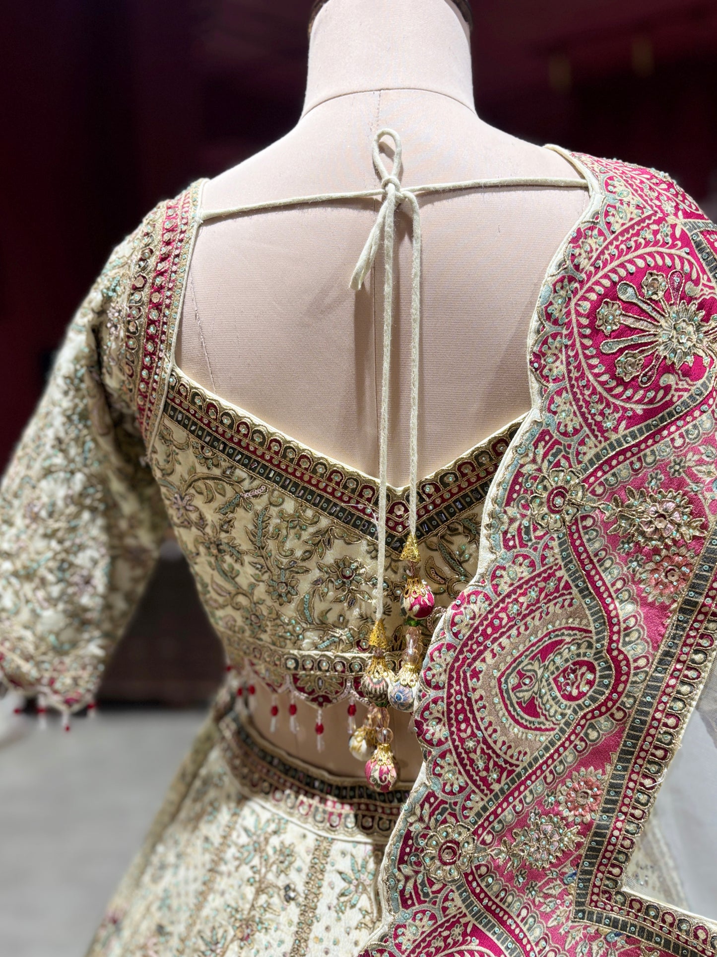 Ivory Pink Heavy Embroidered Lehenga Choli with Dupatta