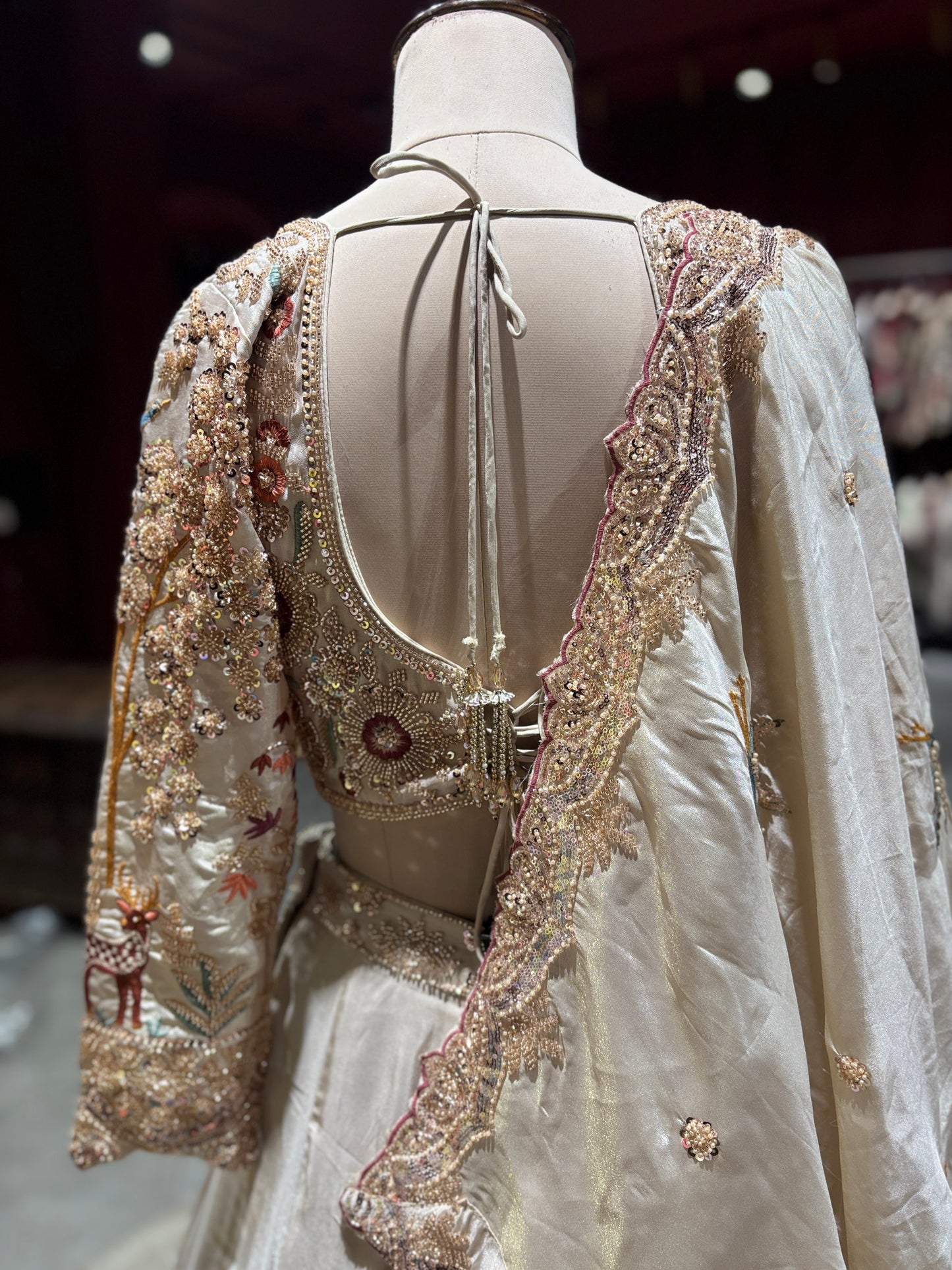 Ivory Gold Embroidered Lehenga With Floral & Bird Motifs