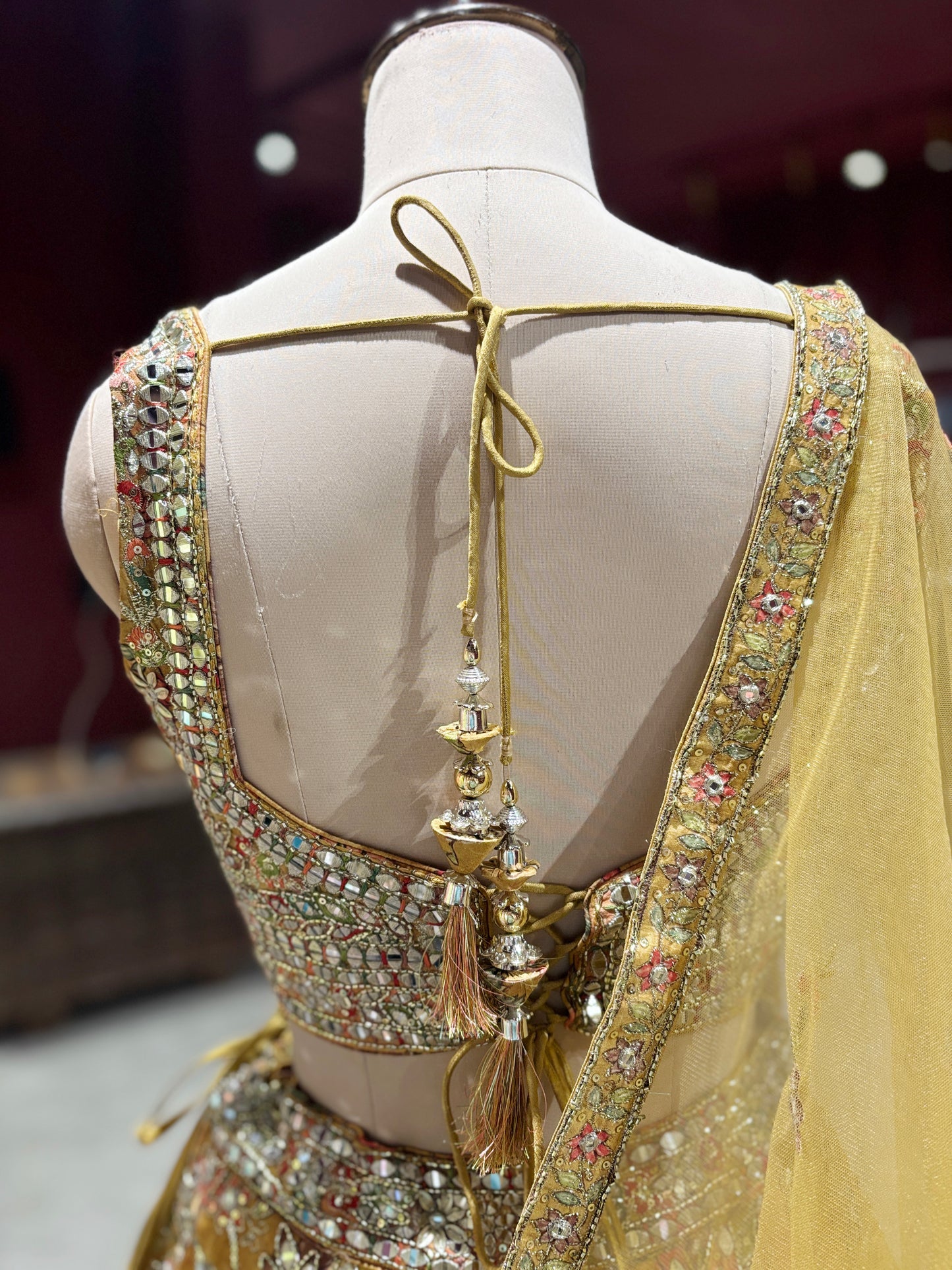 Golden Mustard Silk Lehenga with Mirror & Zari Embroidered Blouse